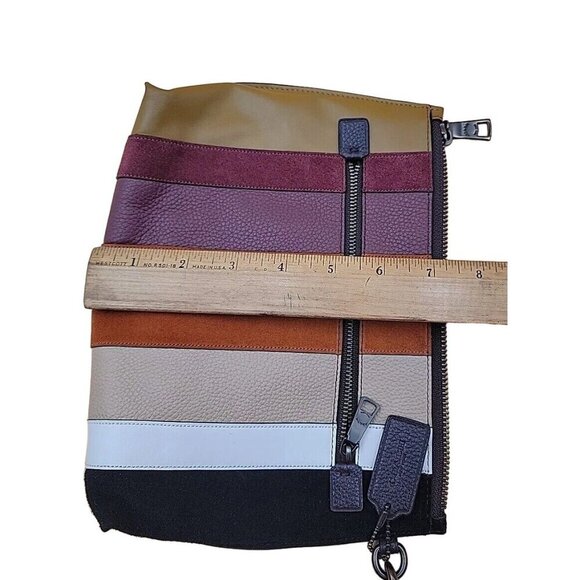 Coach Charlie Pouch Medium Wristlet Purse Designer Handbag Patchwork Stripes - Picture 12 of 16